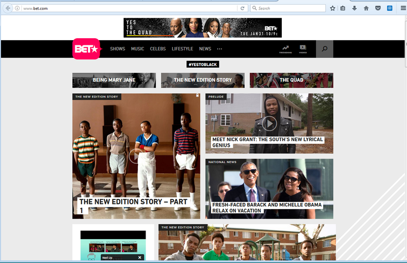 The bet.com home page on Wednesday